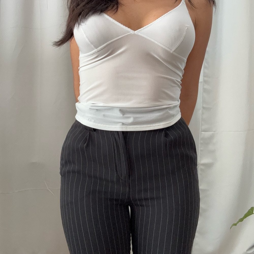 Black Pinstripe Slim Trousers – High Waist Work Pants - Express